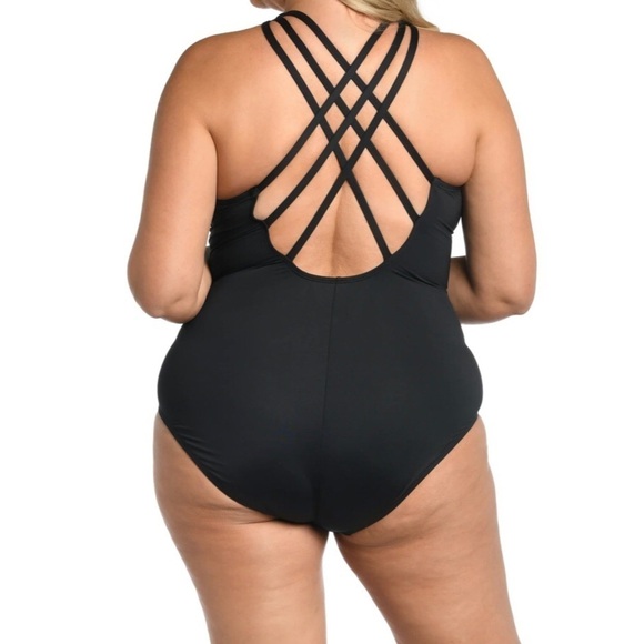 La Blanca Black Island Goddess Multi-Strap Cross-Back One Piece Swimsuit Size 16 - Picture 3 of 12